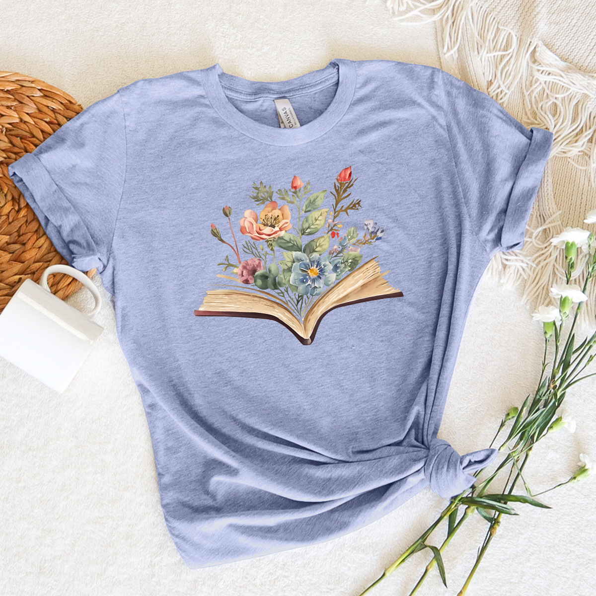 watercolor flowers book unisex tee