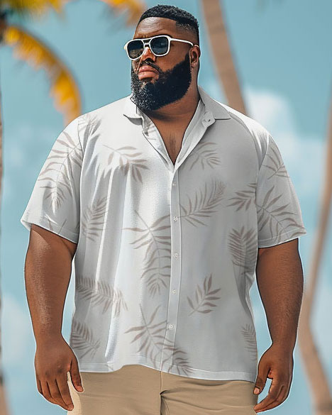 Men's Plus Size Hawaiian Leaf Print Shirt Shorts Suit