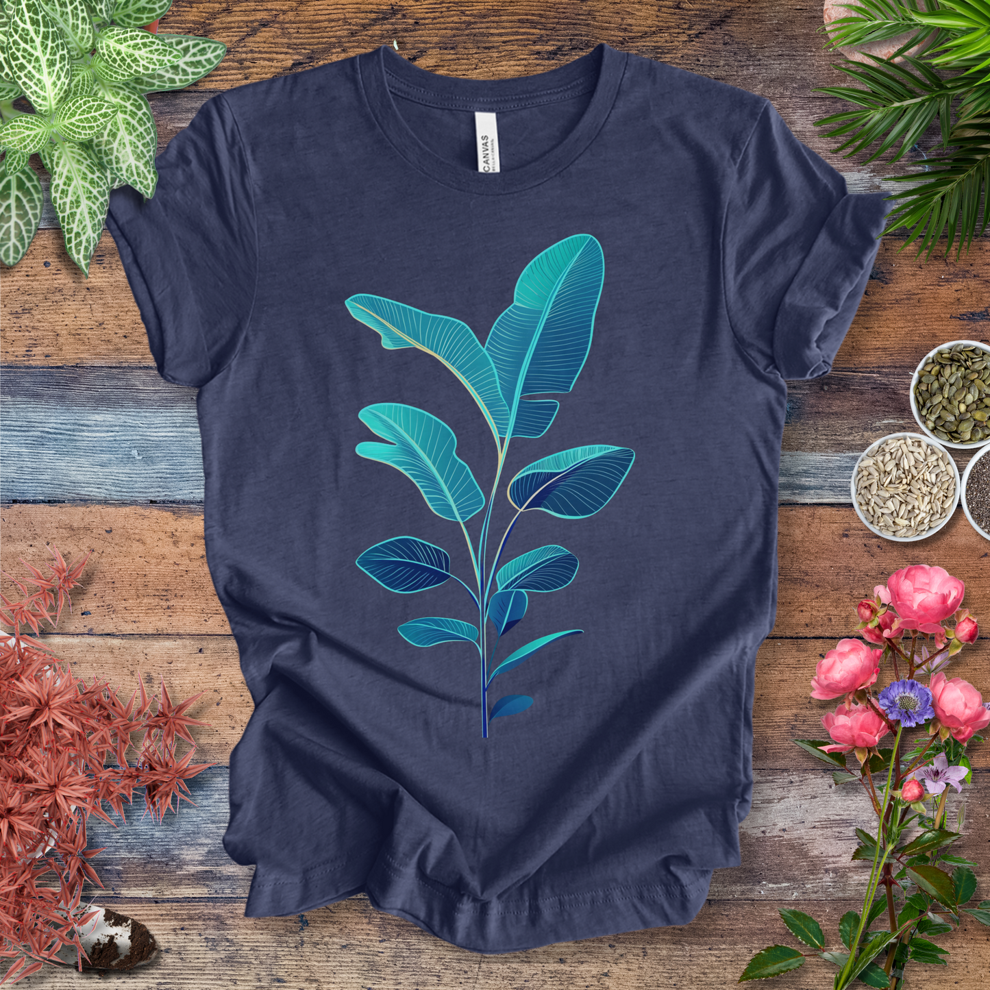 Blue Monstera Leaves Tropical Aesthetic Houseplant T-Shirt