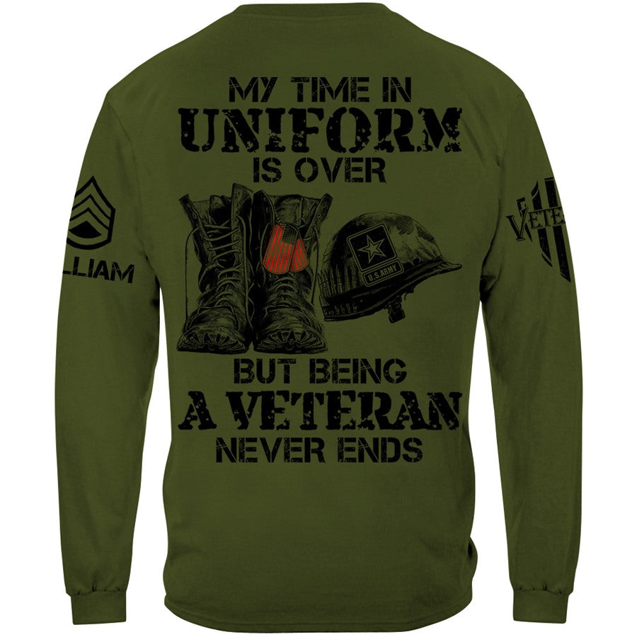 My Time In Uniform Is Over But Being A Veteran Never Ends Custom Shirt Gift For Veteran H2511 Trna