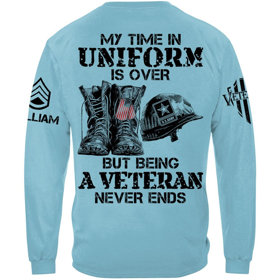 My Time In Uniform Is Over But Being A Veteran Never Ends Custom Shirt Gift For Veteran H2511 Trna