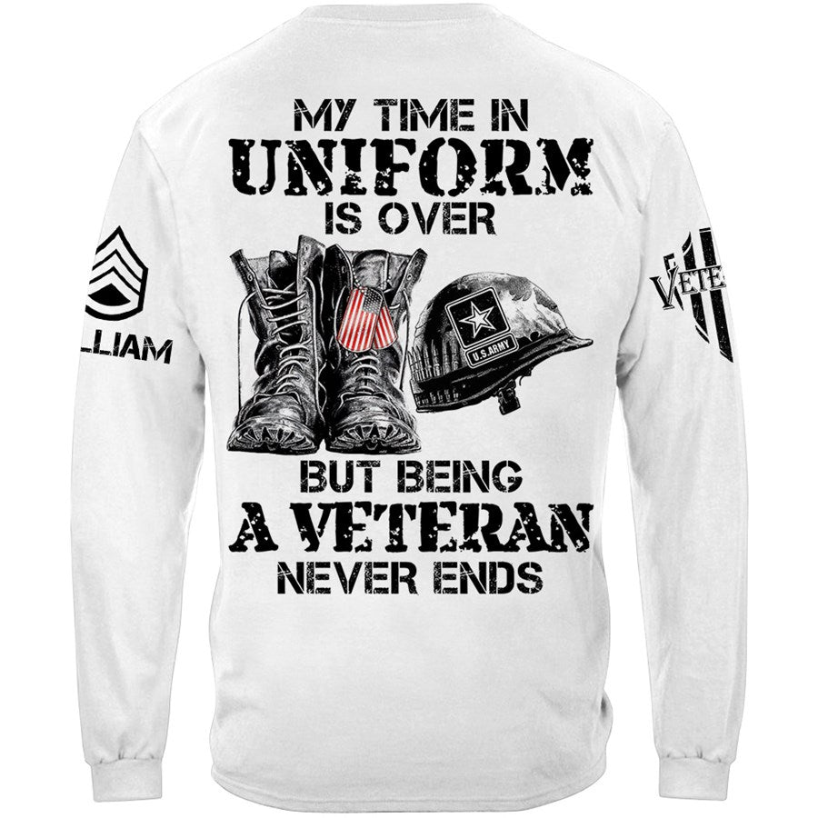 My Time In Uniform Is Over But Being A Veteran Never Ends Custom Shirt Gift For Veteran H2511 Trna