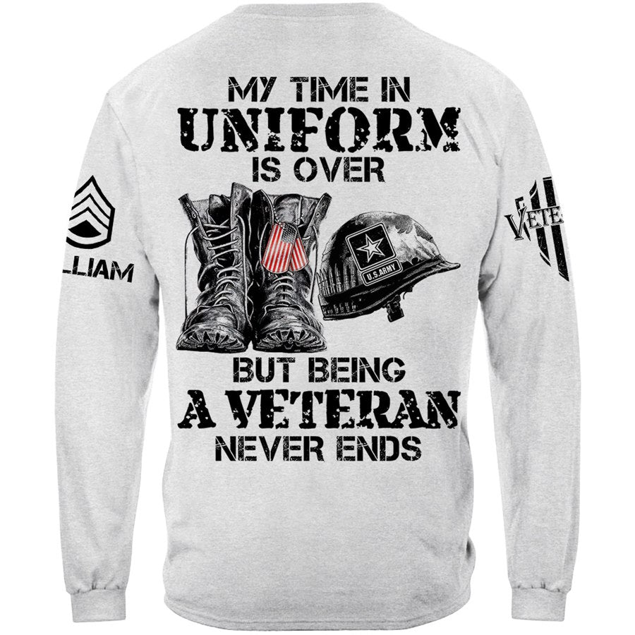 My Time In Uniform Is Over But Being A Veteran Never Ends Custom Shirt Gift For Veteran H2511 Trna