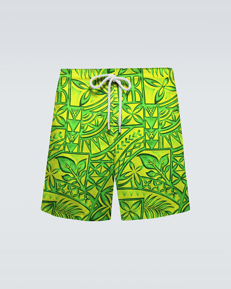 Hawaiian Green Pattern Print Beach Quick-drying Trunks Swimming Trunks Plus Size Men