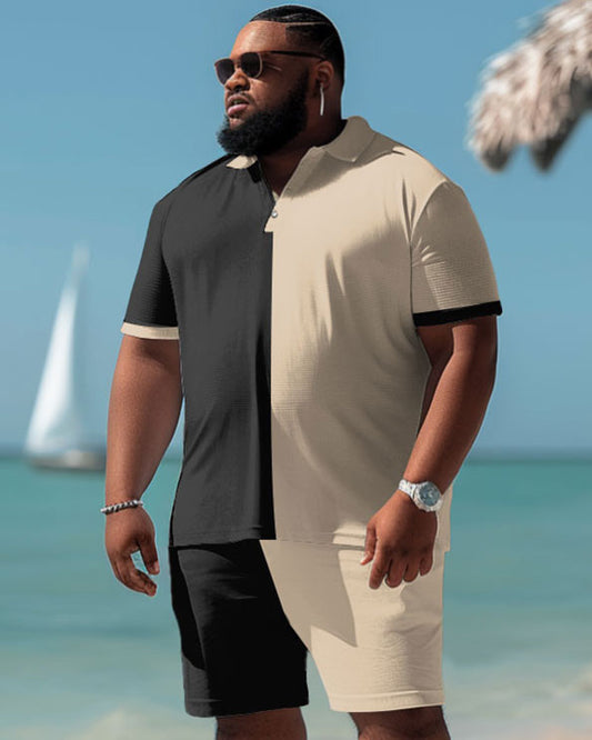 Men's Plus Size Casual Simple Colorblock Polo Shorts Suit