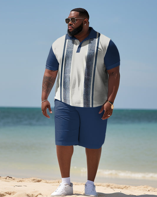 Men's Plus Size 2 Piece Outfits Beach Polo Shirt and Shorts Set