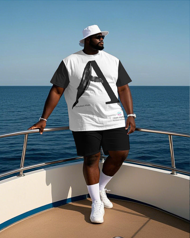 Men's Plus Size Casual Outdoor Dolphin Fun Letter A Print T-Shirt Shorts Suit