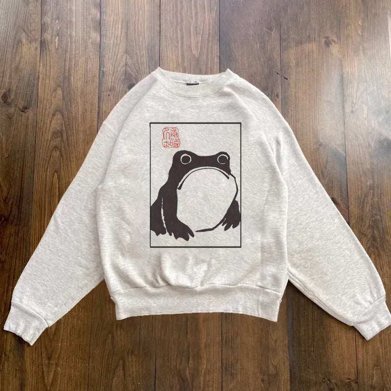 Unimpressed Frog Japanese Aesthetic by Matsumoto Hoji Sweatshirt