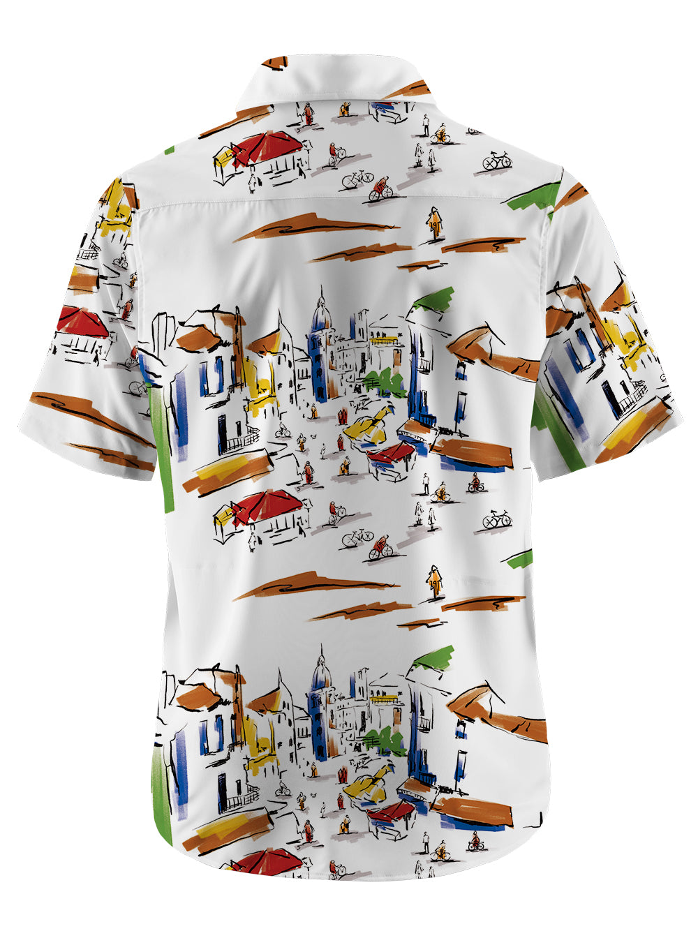 Orionride Short Sleeves Hand-painted Street Scene Zipper Pockets Ultra Lightweight Gravel Shirt