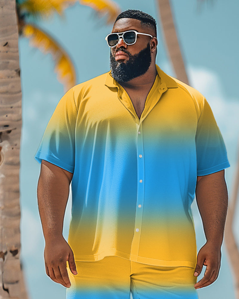 Men's Plus Size Hawaiian Gradient Contrast Print Shirt Shorts Suit