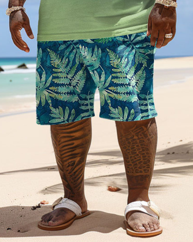 Men's Plus Size Hawaiian Gradient Coconut Tree Alphabet Print T-Shirt Shorts Suit