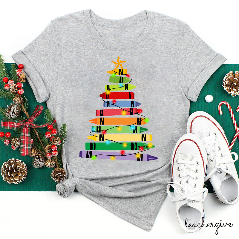 Crayons Tree Colored Lights Teacher T-Shirt