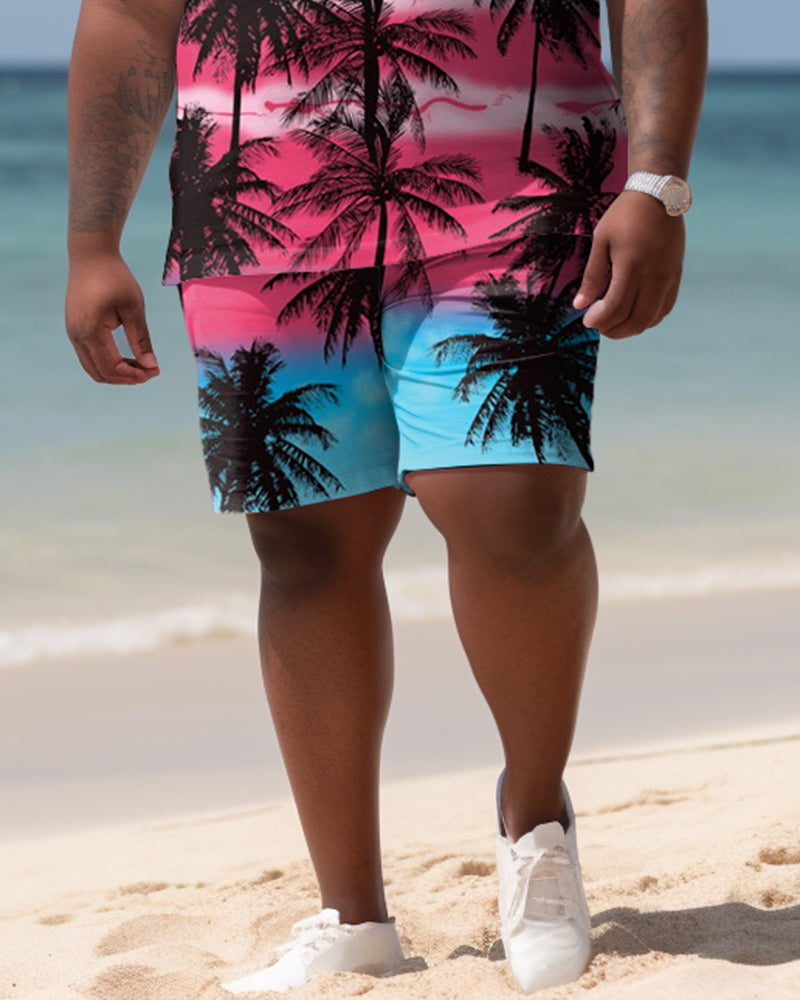 Hawaiian Coconut Gradient Polo Shirt and Shorts Two-Piece Men's Plus Size Set