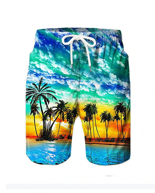 Beach Quick-drying Fabric Green Sky Swimming Trunks Men's Plus Size