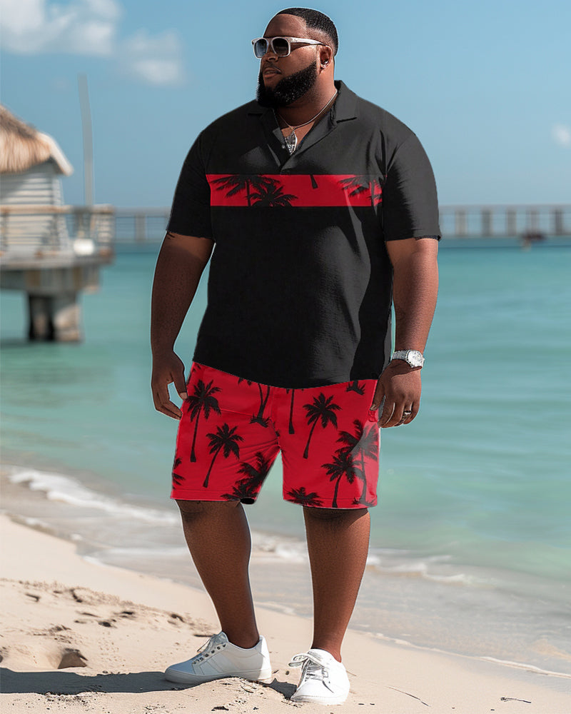 Hawaiian Art Coconut Color-block Shorts Men's Plus Size Set