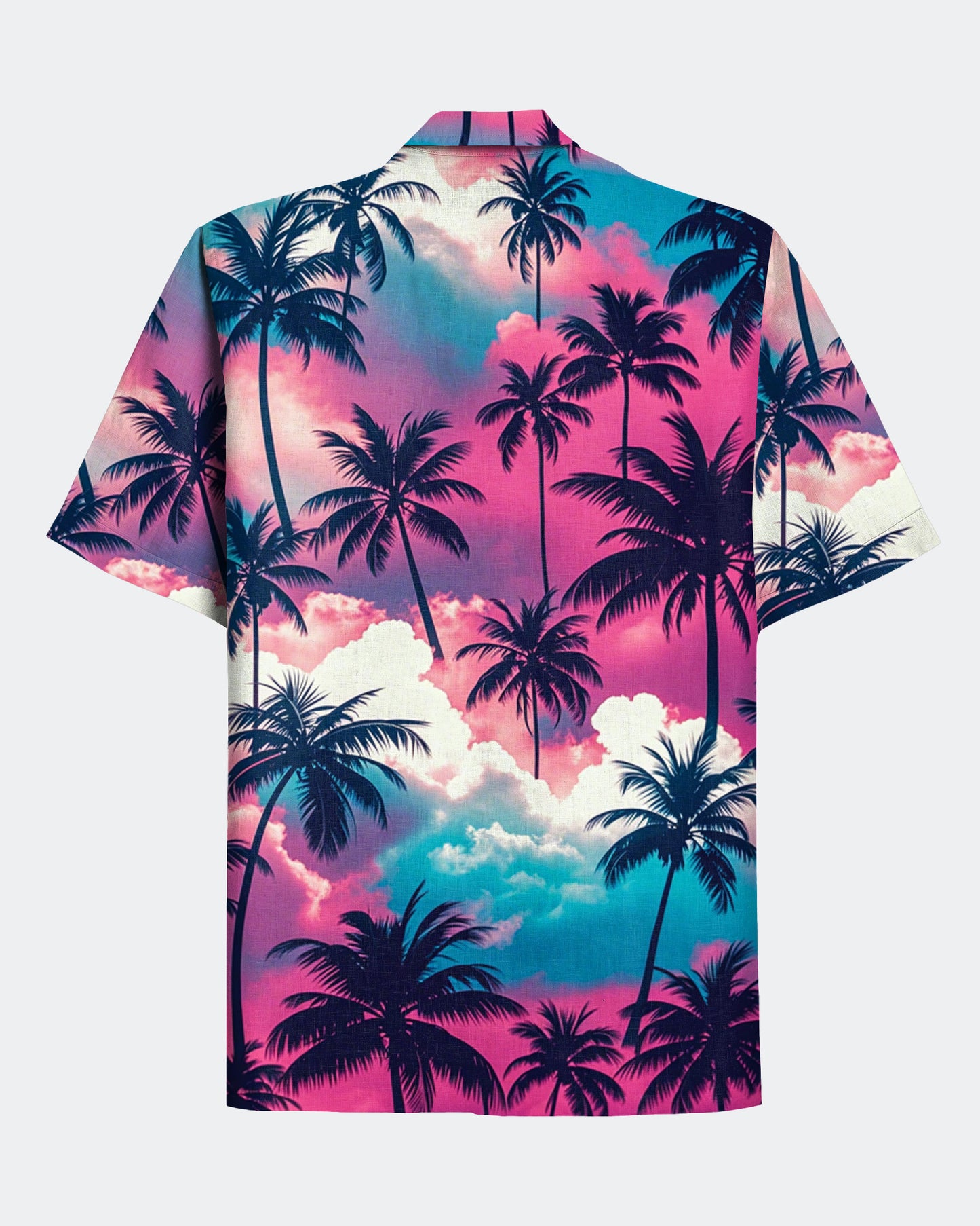 Men's Colorful Cloud and Coconut Tree Print Cuban Collar Short Sleeve Shirt