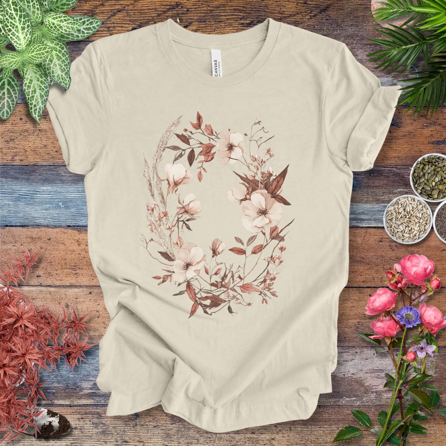 Vintage Floral Wreath Botanical T-Shirt