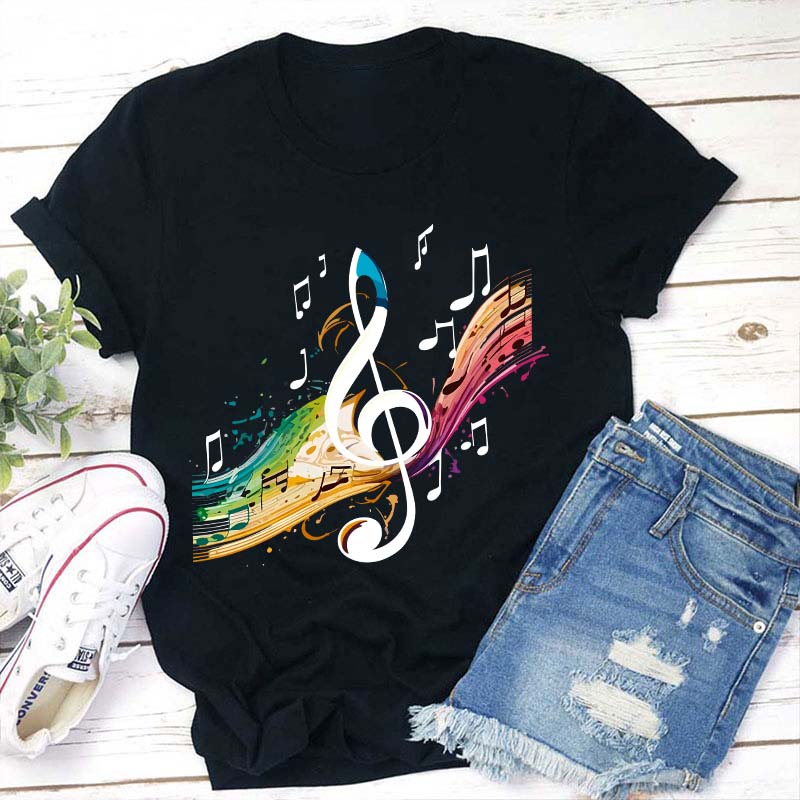 Colorful Music Note Teacher T-Shirt