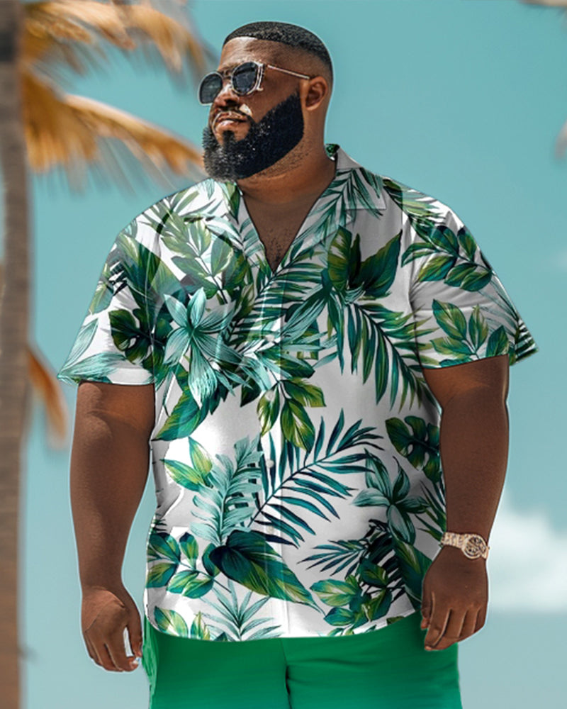 Men's Plus Size Hawaiian Floral Print Shirt Shorts Set