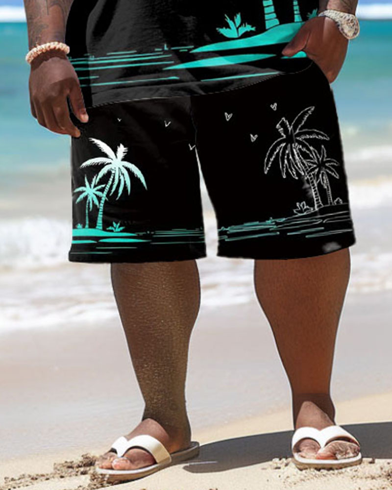 Men's Plus Size Hawaiian Gradient Coconut Tree Print T-Shirt Shorts Set