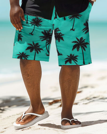 Men's Plus Size Hawaiian Coconut Tree Print Shirt Shorts Suit