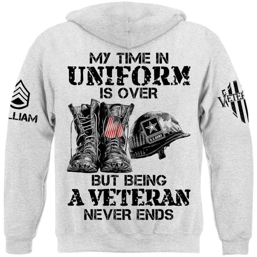 My Time In Uniform Is Over But Being A Veteran Never Ends Custom Shirt Gift For Veteran H2511 Trna