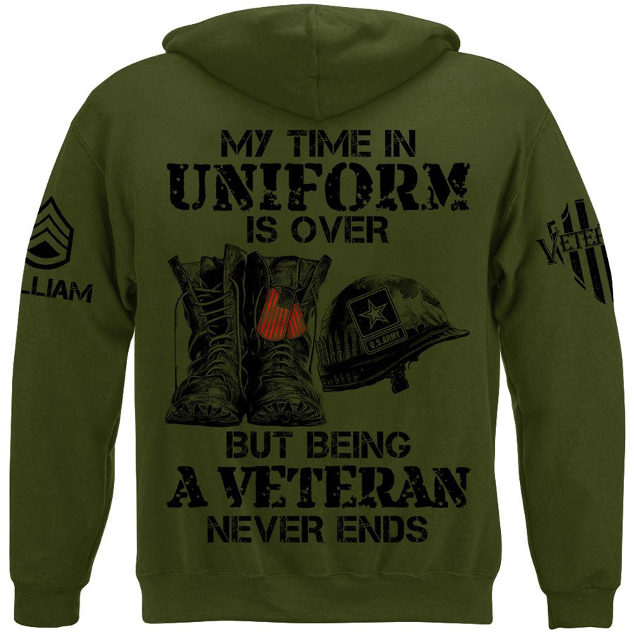 My Time In Uniform Is Over But Being A Veteran Never Ends Custom Shirt Gift For Veteran H2511 Trna