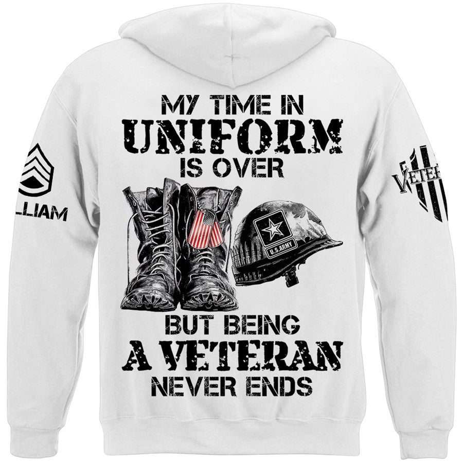 My Time In Uniform Is Over But Being A Veteran Never Ends Custom Shirt Gift For Veteran H2511 Trna