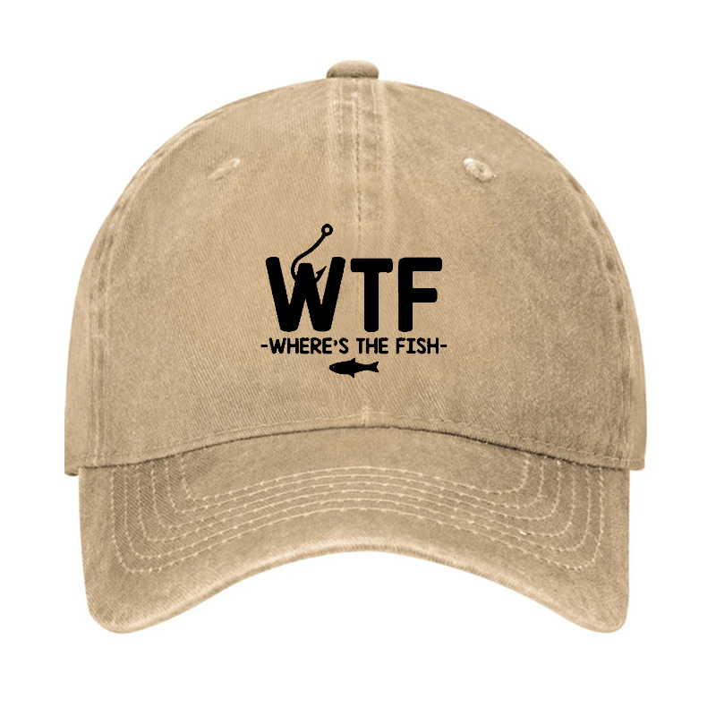 WTF - Where's The Fish Funny Print Cap (Free Customization)