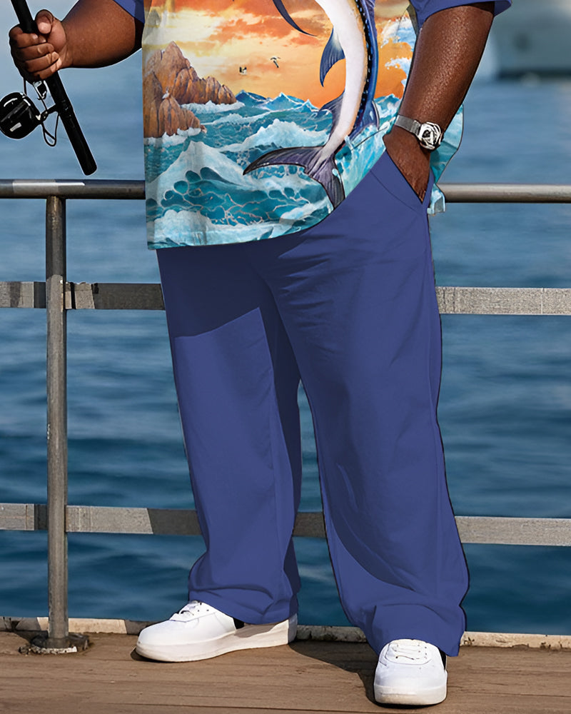 Men's Plus Size Sailfish Diving Print T-shirt Trousers Suit