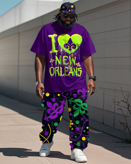 Men's Plus Size Orleans Mardi Gras Graffiti Alphabet Print T-Shirt Trousers Suit