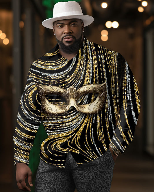 Men's Plus Size Carnival Mask Sequins Casual Long Sleeve Shirt