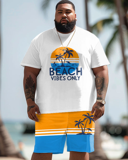 Men's Plus Size Hawaii Beach Alphabet Print T-Shirt Shorts Suit