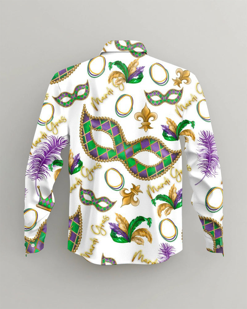 Men's Plus Size Carnival Mask Letter White Print Long Sleeve Shirt