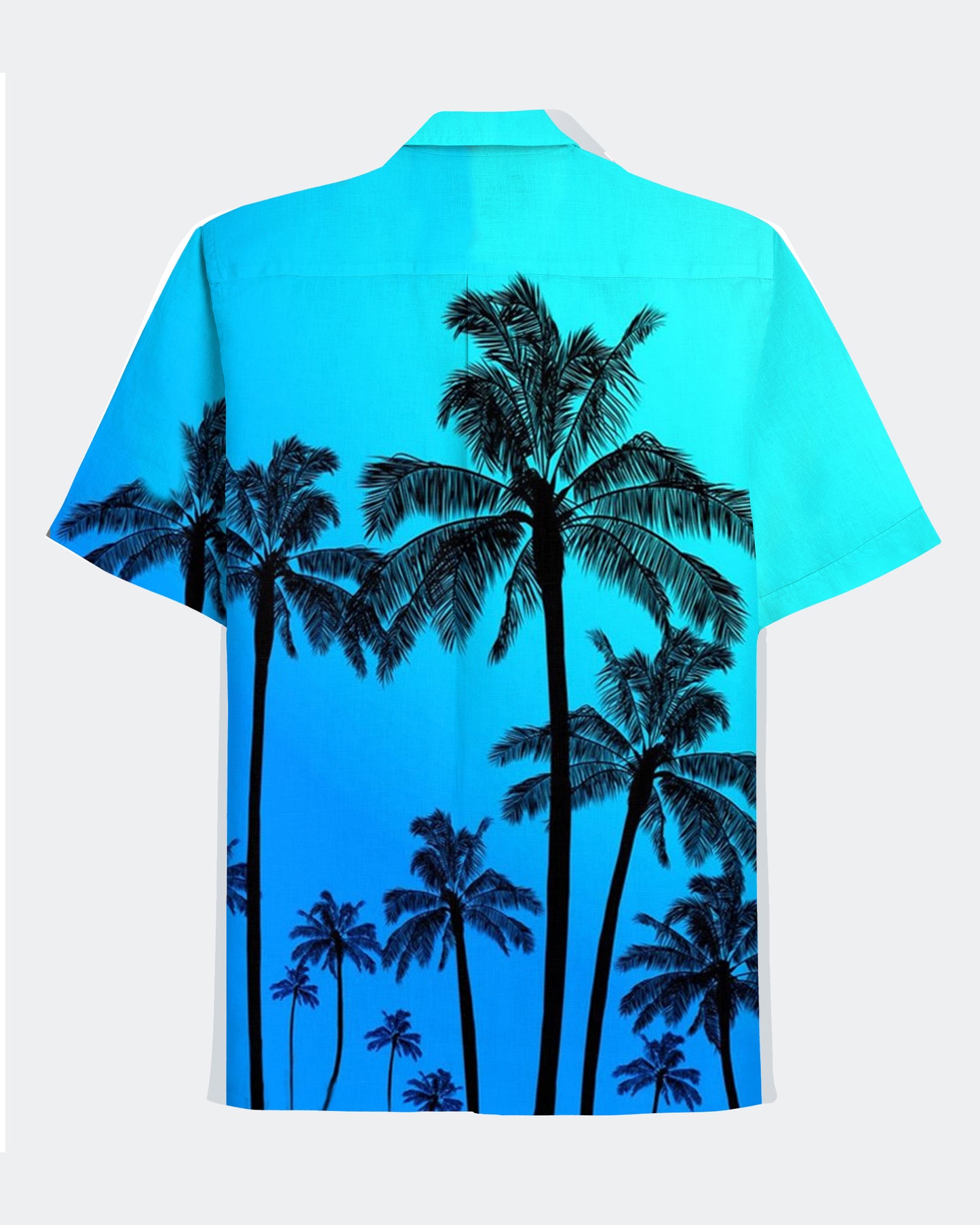 Hawaiian Casual Big Brown Tree Gradient Blue Men's Plus Size Cuban Nearline Short Sleeve Shirt