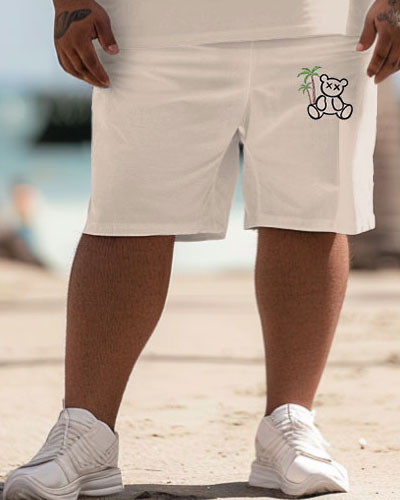 Men's Plus Size Hawaiian Coconut Bear Alphabet Print T-Shirt Shorts Set