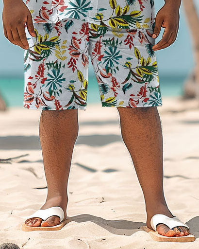 Men's Plus Size Hawaiian Plant Print Shirt Shorts Suit