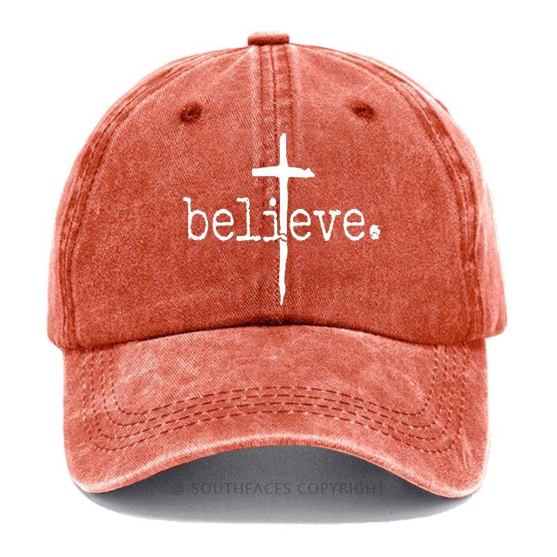 Believe Cross Print Christian Baseball Cap (Free Customization)