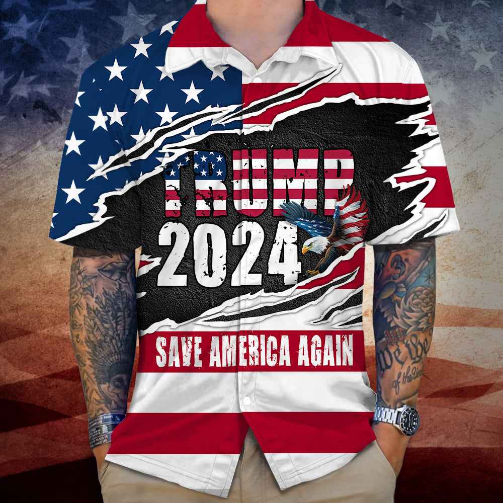 Trump 2024 I'm Voting For The Convicted Felon Flag US Eagle Hawaii Shirt HA75 63304