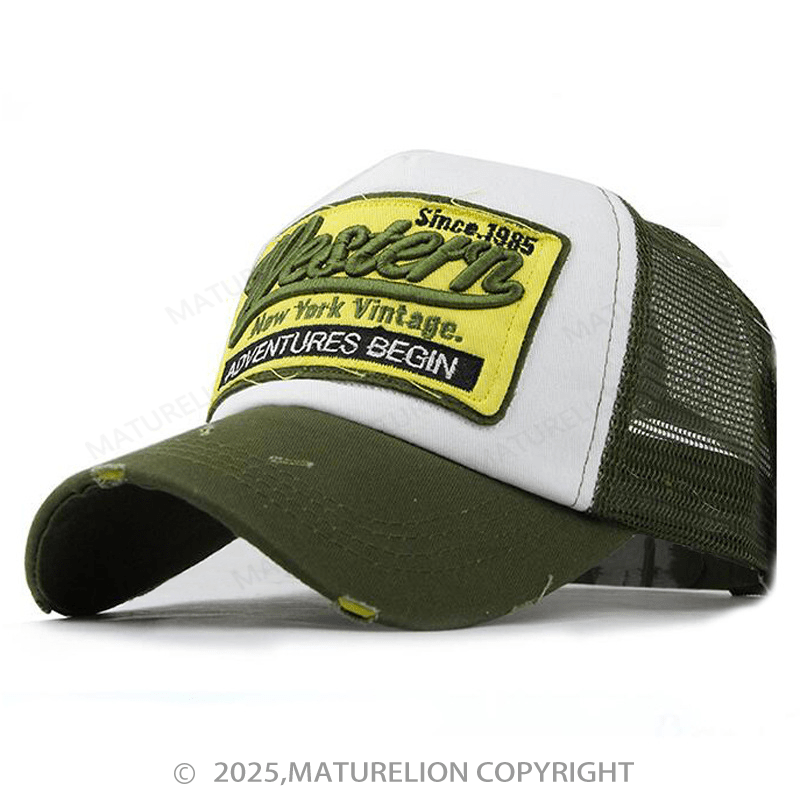 Maturelion Men's Cap 1985 Vintage Trucker Hat with Green and Gold Accents