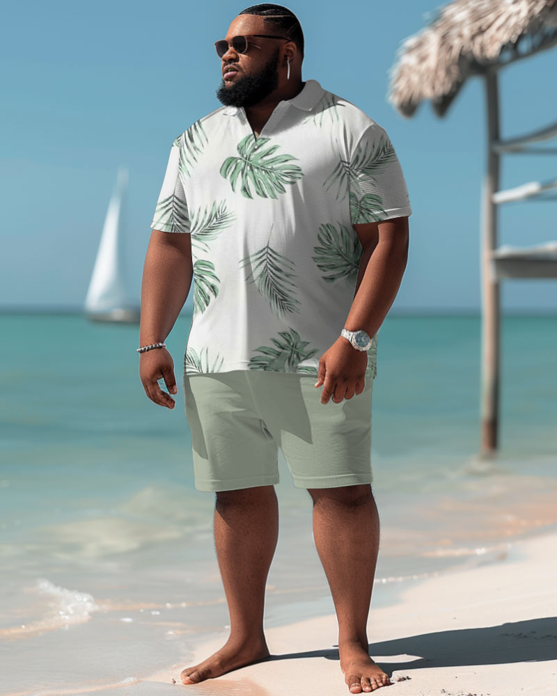 Hawaiian Coconut Print Shorts Men's Plus Size Set