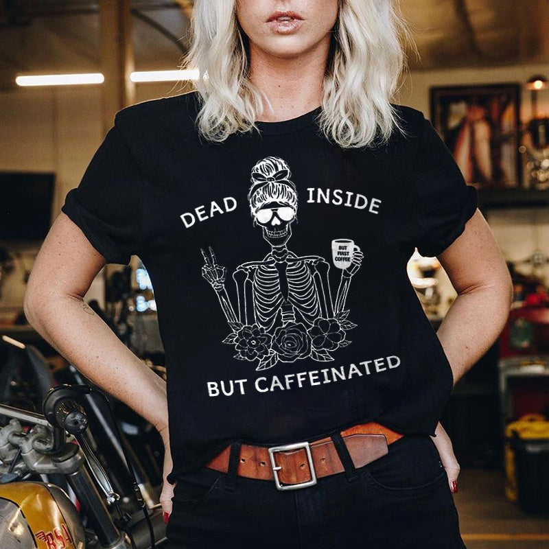 Dead Inside But Caffeinated Victory Gesture Skull T-shirt