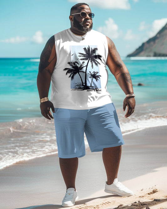 Men's Plus Size Hawaiian Plant Print Tank Shorts Set