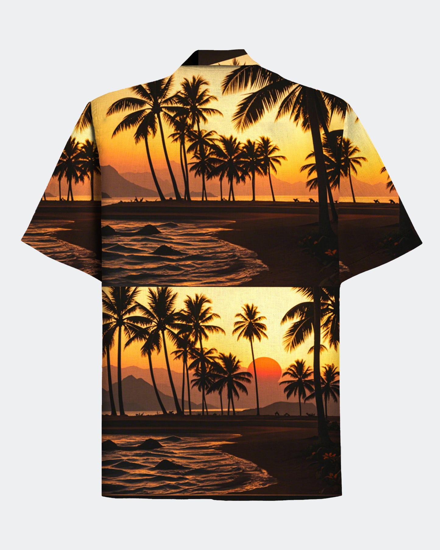 Men's Hawaiian Seaside Sunset Splicing Print Casual Short Sleeve Shirt