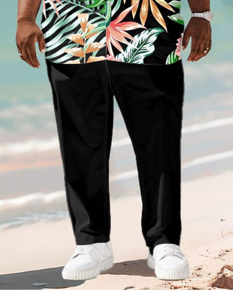 Men's Plus Size Hawaiian Coconut Floral Print Short Sleeve Shirt Trousers Suit