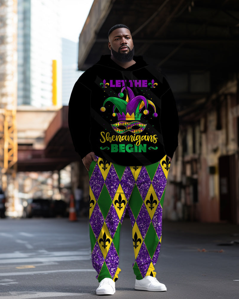 Happy Carnival Printed Plus Size Men's Hoodie Set