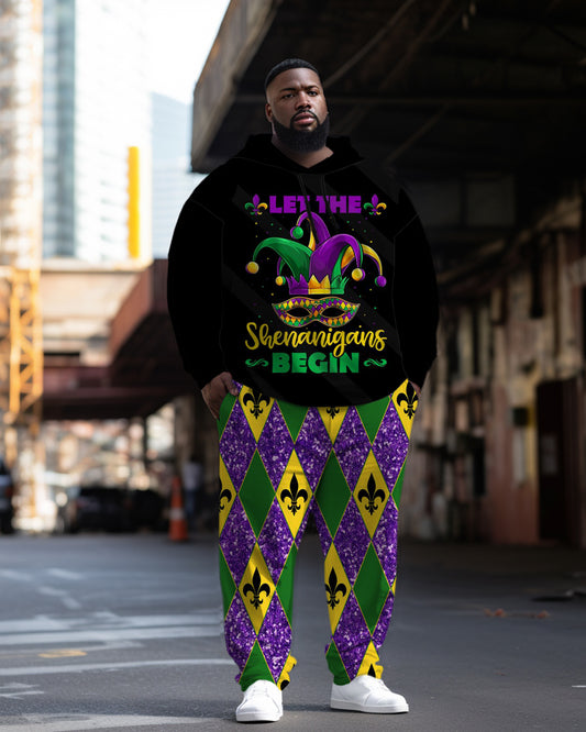 Happy Carnival Printed Plus Size Men's Hoodie Set