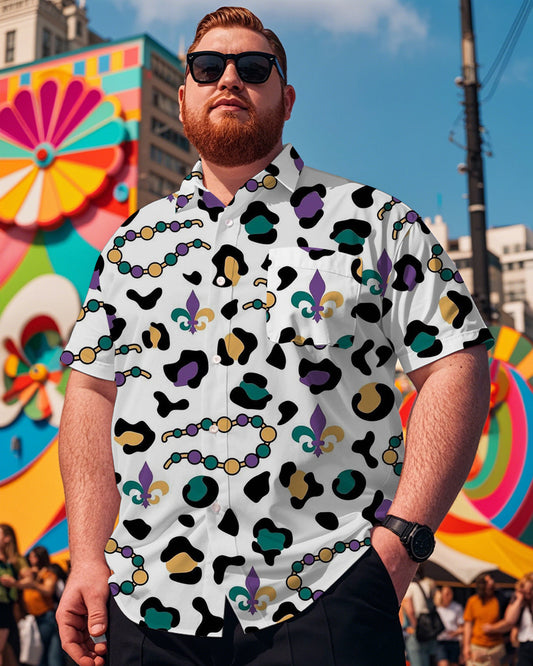 Men's Plus Size Carnival Leopard Print Short Sleeve Shirt