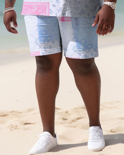 Men's Plus Size Seaside Hawaiian Peris Pattern Polo Shirt and Shorts Two-piece Set