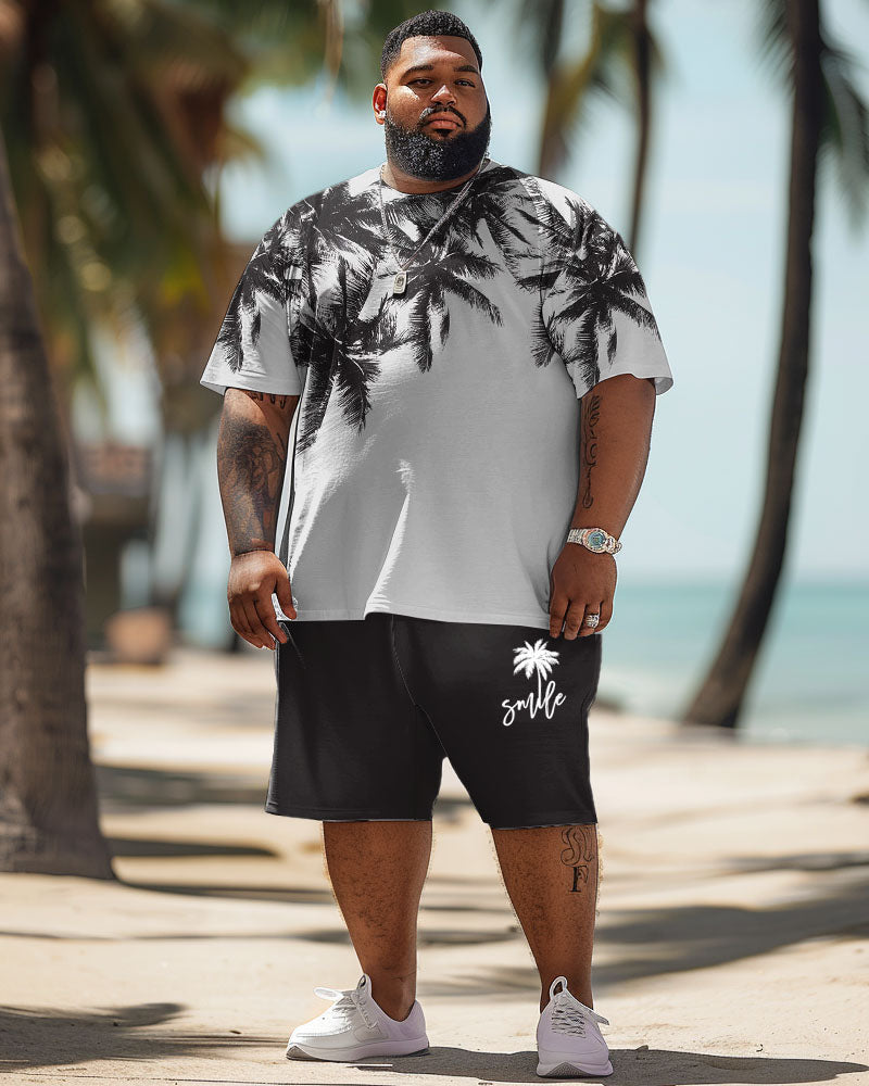 Men's Plus Size Hawaiian Coconut Tree Print T-Shirt Shorts Suit